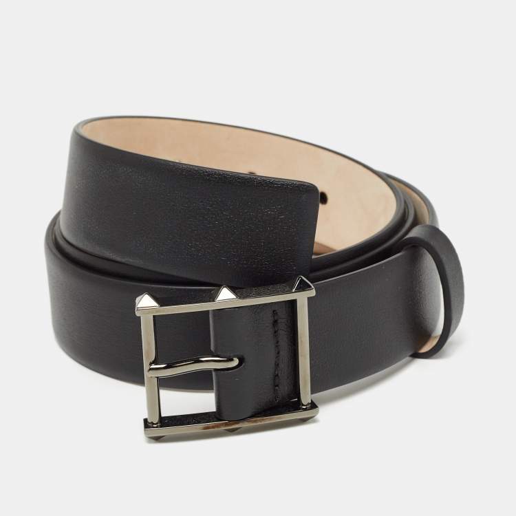 Pre Owned Valentino Black Leather Rockstud Buckle Belt 85 CM