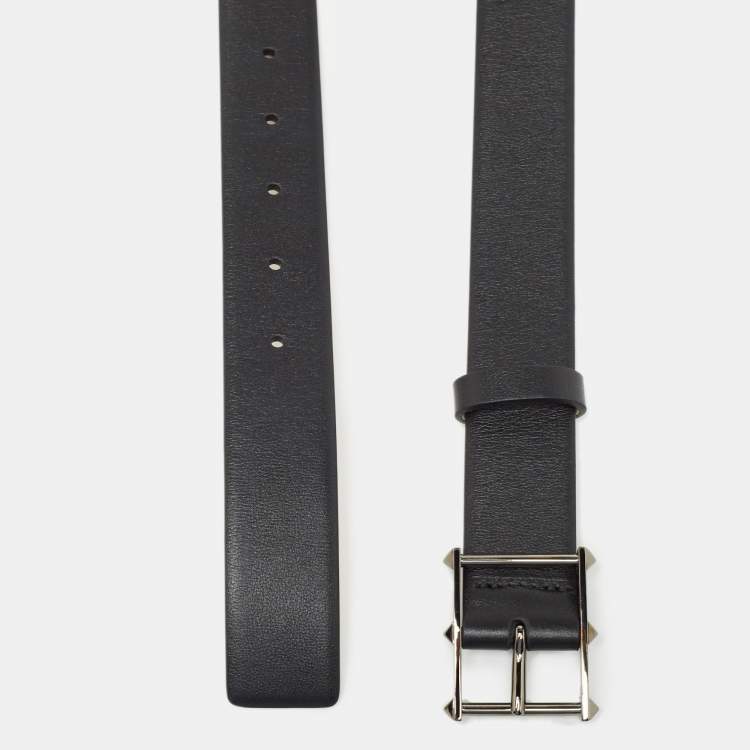 Pre Owned Valentino Black Leather Rockstud Buckle Belt 85 CM