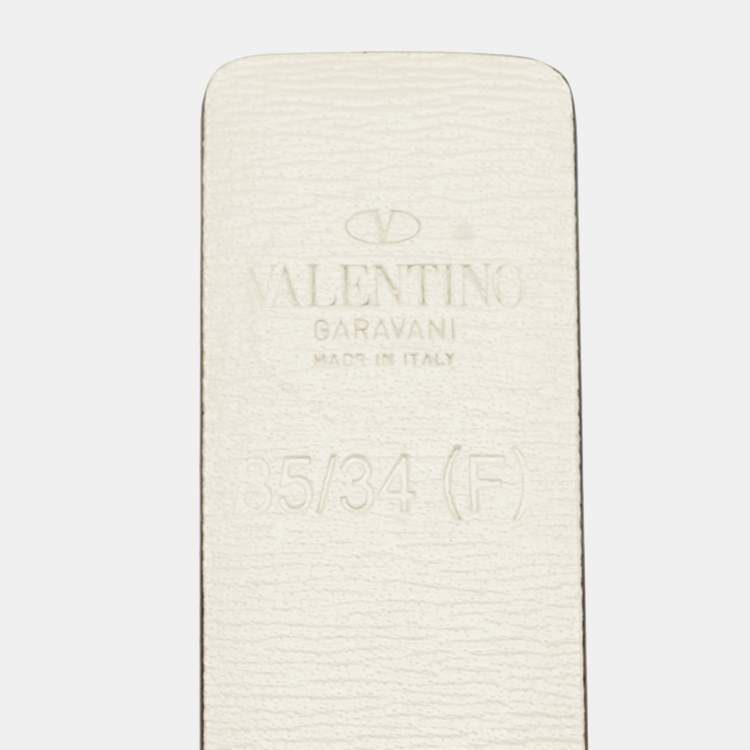 Pre Owned Valentino Mint Green/Cream Leather VLogo Reversible Slim Belt 85 CM