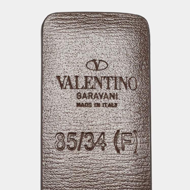 Pre Owned Valentino Metallic/Brown Leather Reversible Narrow V Logo Belt 85CM