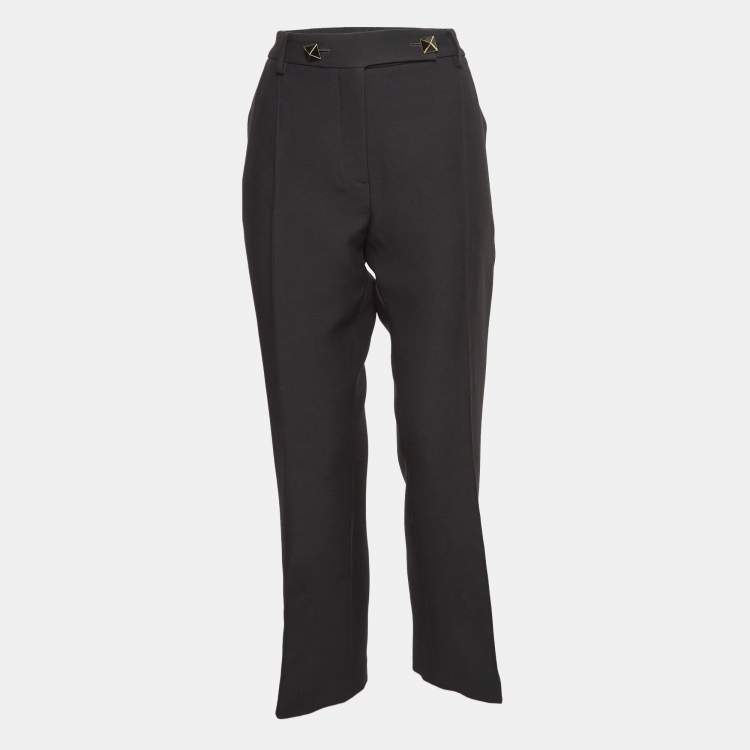 Pre Owned Valentino Black Wool & Silk Blend Button Detailed Trousers M