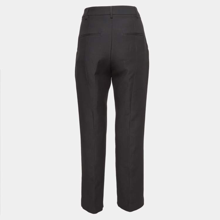Pre Owned Valentino Black Wool & Silk Blend Button Detailed Trousers M