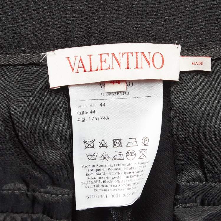 Pre Owned Valentino Black Wool & Silk Blend Button Detailed Trousers M