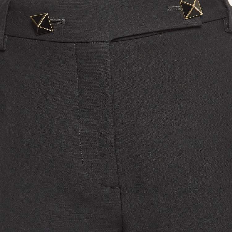 Pre Owned Valentino Black Wool & Silk Blend Button Detailed Trousers M