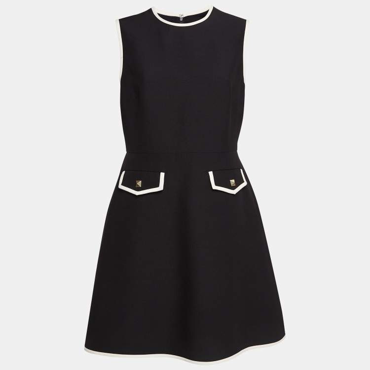 Pre Owned Valentino Black Wool Blend Stud Button Detail Short Dress M