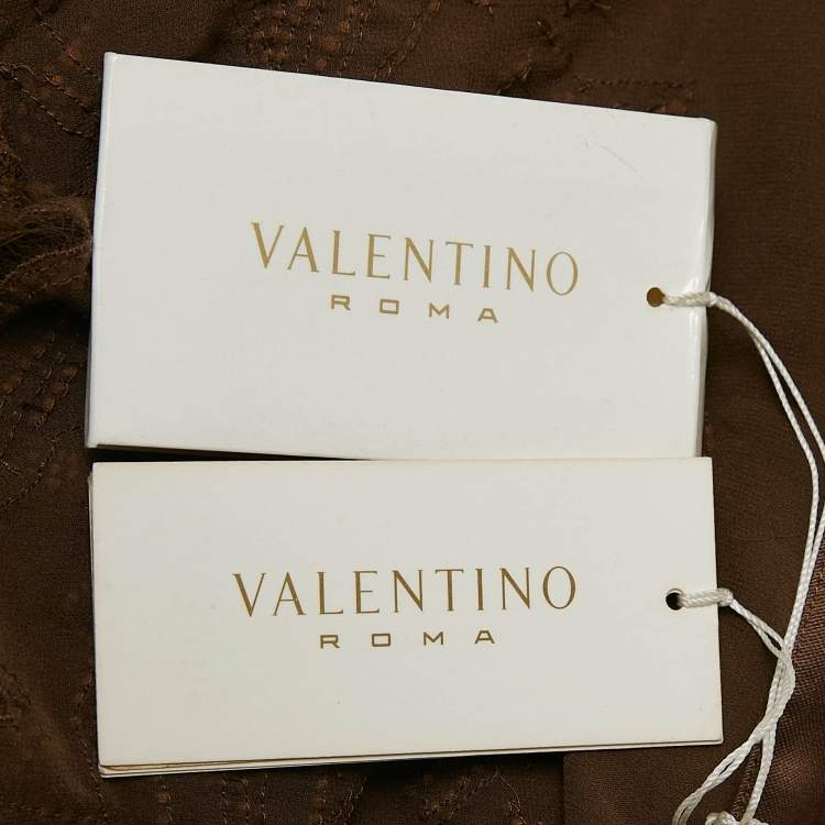 Pre Owned Valentino Brown Embellished Cotton and Silk Strapless Top M