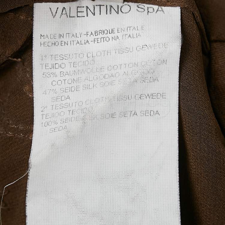 Pre Owned Valentino Brown Embellished Cotton and Silk Strapless Top M