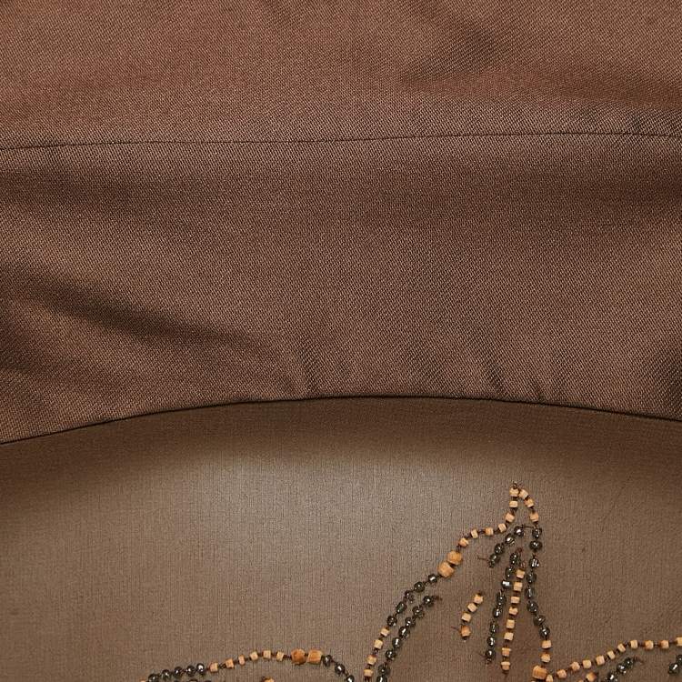 Pre Owned Valentino Brown Embellished Cotton and Silk Strapless Top M