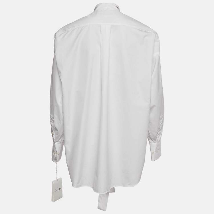 Pre Owned Valentino White Cotton Tie-Up Neck Oversized Shirt XS