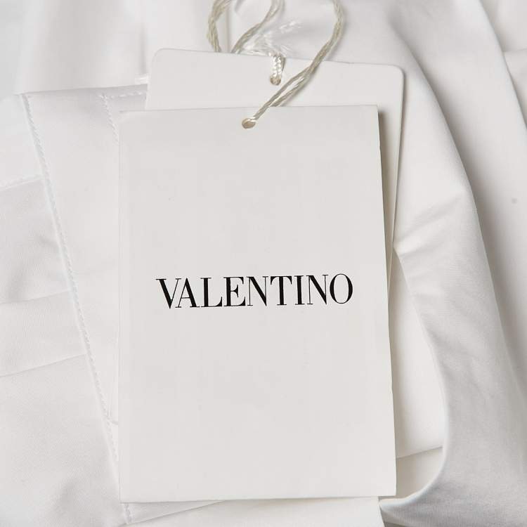 Pre Owned Valentino White Cotton Tie-Up Neck Oversized Shirt XS
