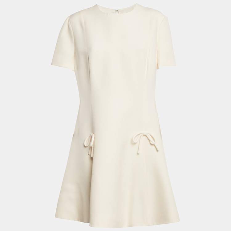 Pre Owned Valentino Cream Crepe Bow Detail Mini Dress XL