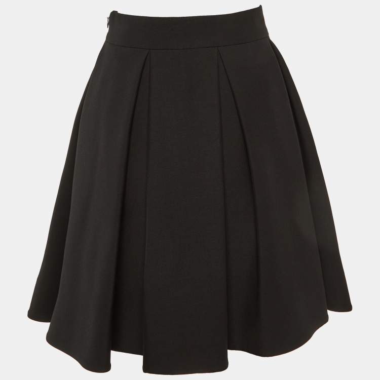 Pre Owned Valentino Black Wool Pleated Mini Skirt M