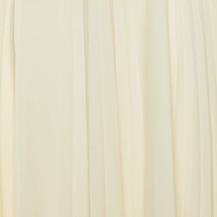 Pre Owned Valentino Cream Silk Pleated Midi Skirt M