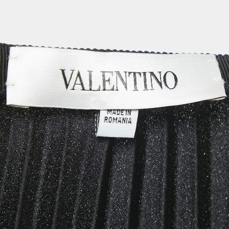 Pre Owned Valentino Black Sateen Plisse Midi Skirt S