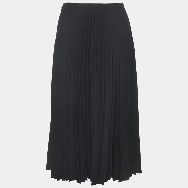 Pre Owned Valentino Black Sateen Plisse Midi Skirt S