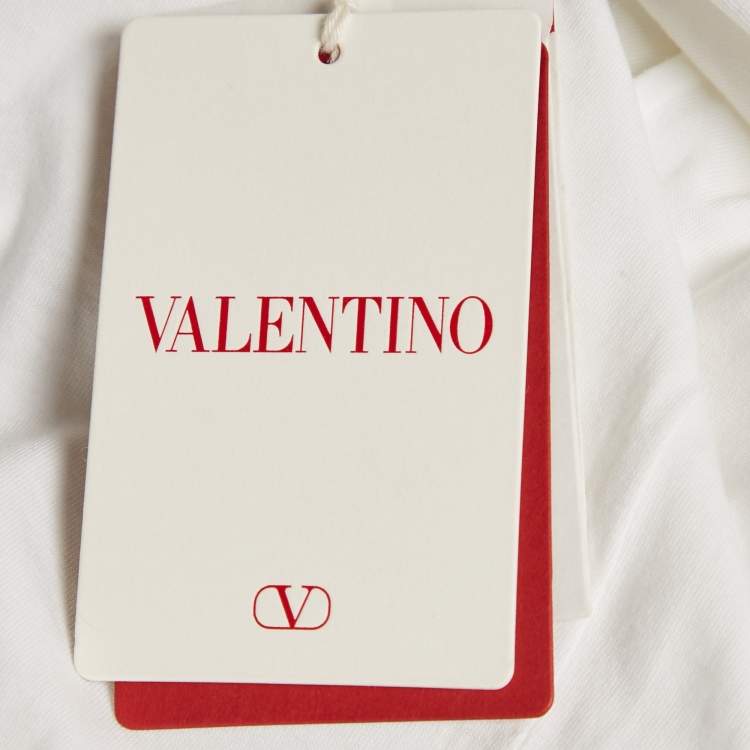 Pre Owned Valentino White Logo Sequin Detail  Jersey T-Shirt M