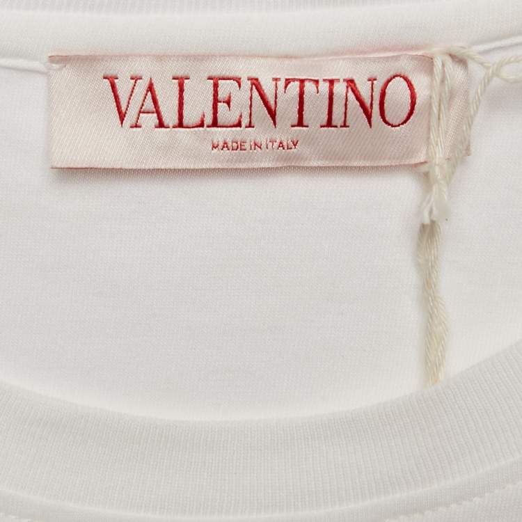 Pre Owned Valentino White Logo Sequin Detail  Jersey T-Shirt M