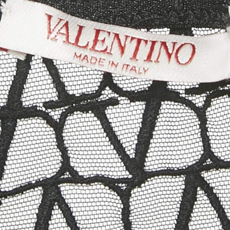 Pre Owned Valentino Black Mesh Toile Iconographe Bodysuit M