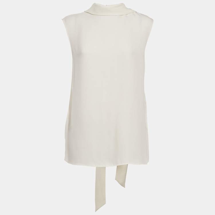 Pre Owned Valentino Ivory Silk Sleeveless Top M