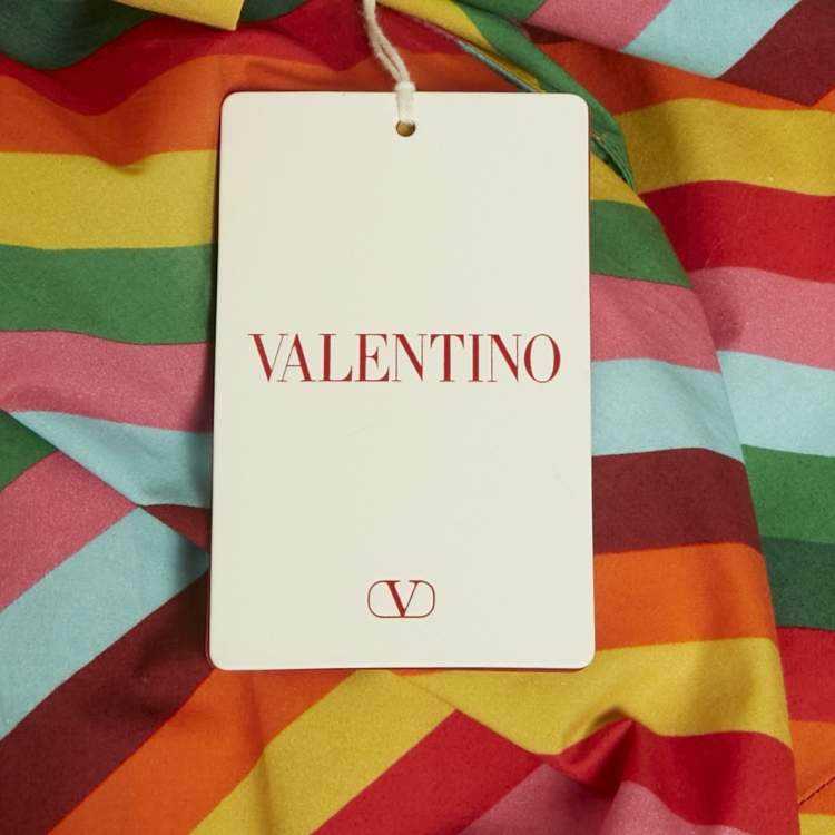Pre Owned Valentino Multicolor Archive 1973 Chevron Cotton Mini Shirt Dress XS
