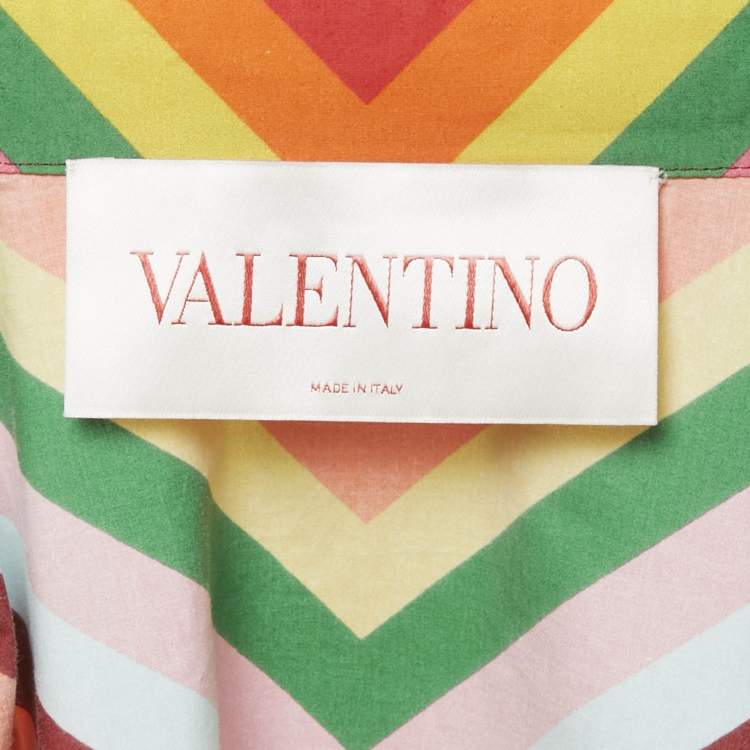 Pre Owned Valentino Multicolor Archive 1973 Chevron Cotton Mini Shirt Dress XS