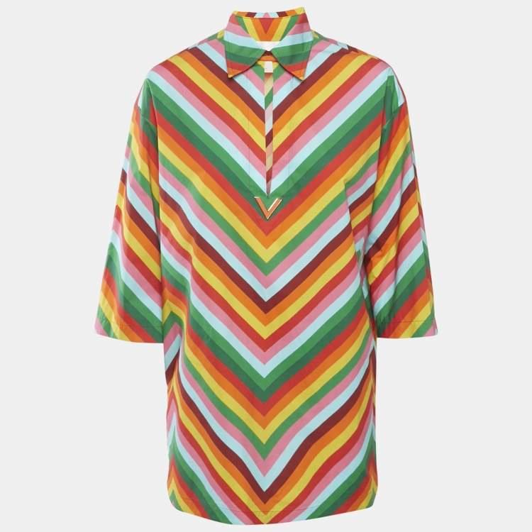 Pre Owned Valentino Multicolor Archive 1973 Chevron Cotton Mini Shirt Dress XS
