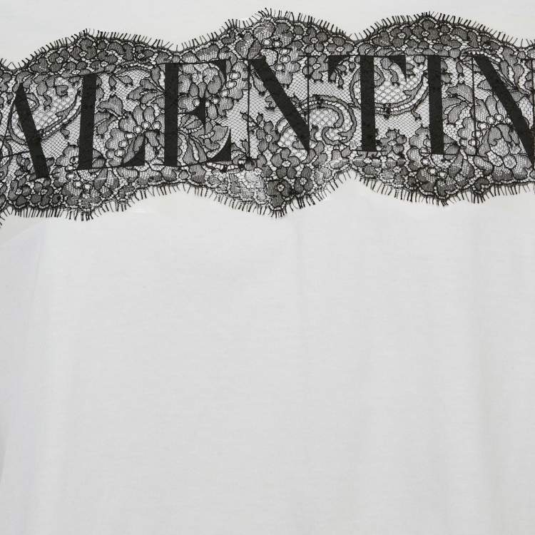 Pre Owned Valentino White Lace Detail Cotton Knit Oversized T-Shirt L