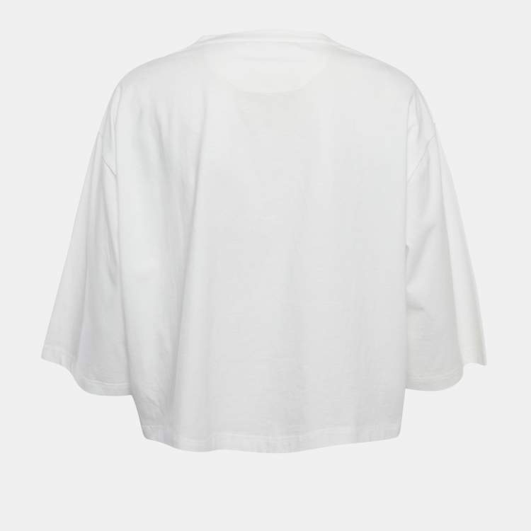 Pre Owned Valentino White Lace Detail Cotton Knit Oversized T-Shirt L