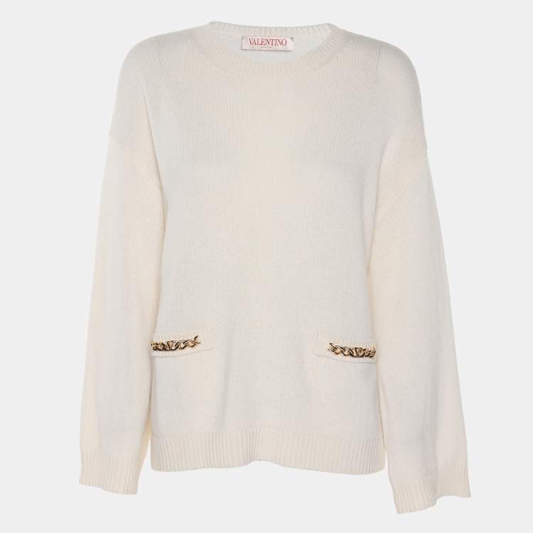 Pre Owned Valentino Cream Cashmere Knit Sweater XS