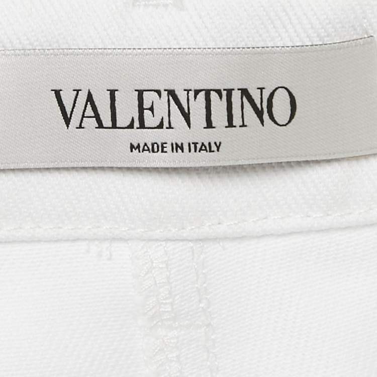 Pre Owned Valentino White Denim Belted Shorts M Waist 28"