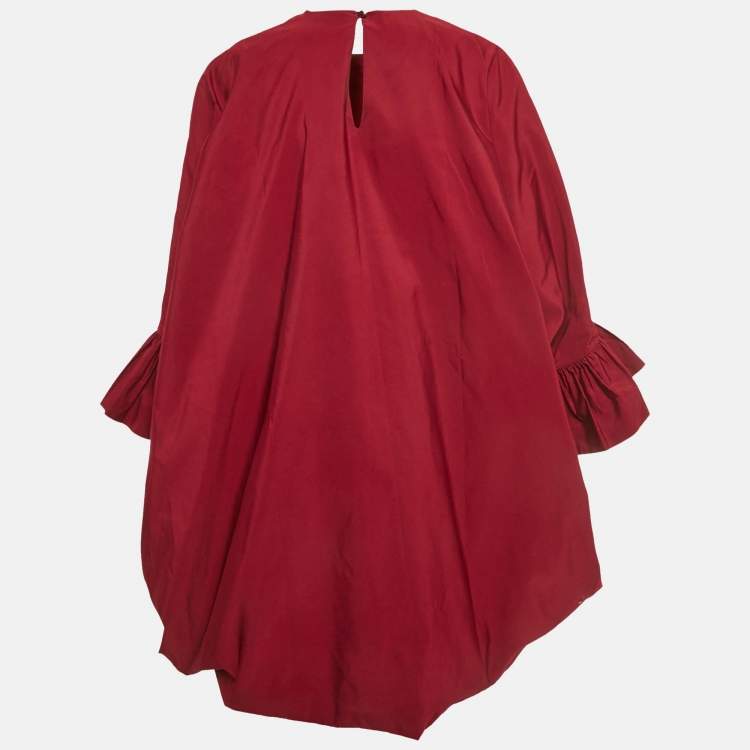 Pre Owned Valentino Red Gabardine Gathered Sleeve Oversized Mini Dress S