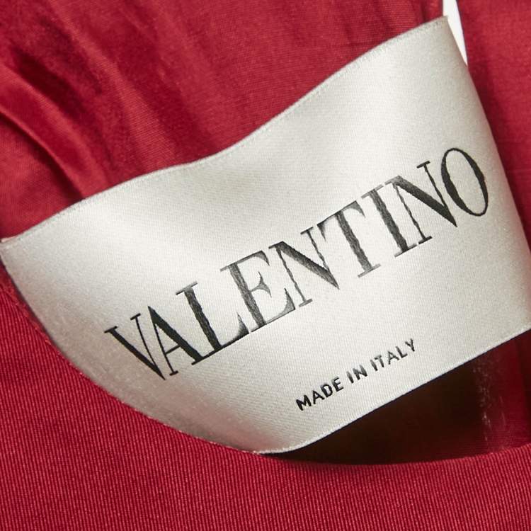 Pre Owned Valentino Red Gabardine Gathered Sleeve Oversized Mini Dress S