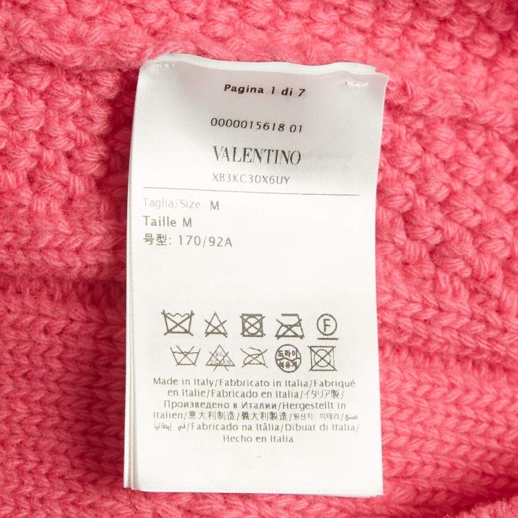 Pre Owned Valentino Pink Open Knit Wool Feather Trim Sweater M