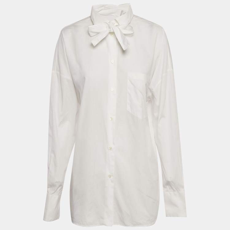 Pre Owned Valentino White Cotton Tie Up Collar Oversized Shirt S