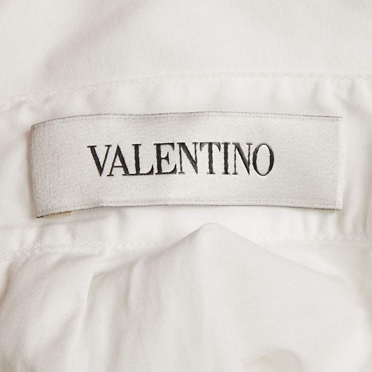 Pre Owned Valentino White Cotton Tie Up Collar Oversized Shirt S