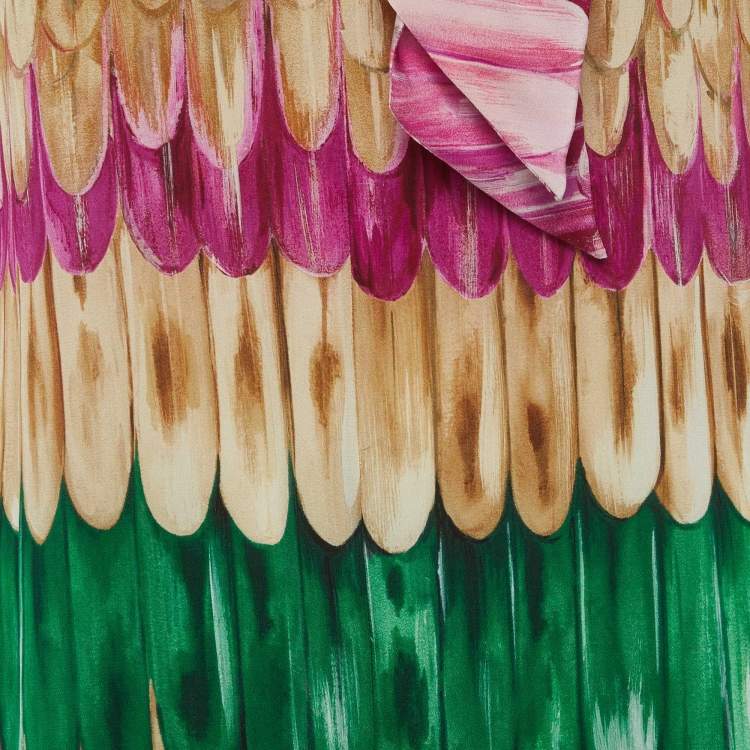 مملوكة مسبقًا VALENTINO Garavani Multicolour Feather Print Silk Scarf-Neck Blouse S