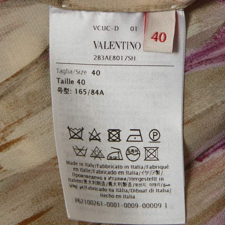 مملوكة مسبقًا VALENTINO Garavani Multicolour Feather Print Silk Scarf-Neck Blouse S