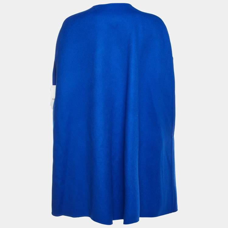 Pre Owned Valentino Blue Wool Scalloped Cape Coat M