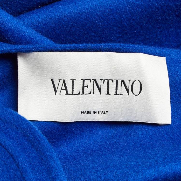 Pre Owned Valentino Blue Wool Scalloped Cape Coat M