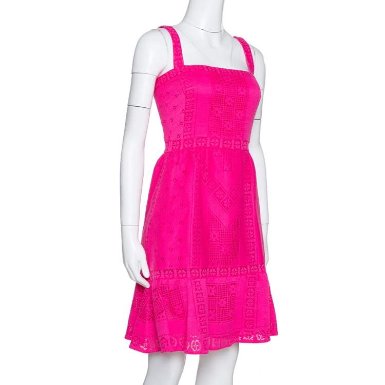 مملوكة مسبقًا Valentino Pink Crochet Cotton Flared Short Dress S