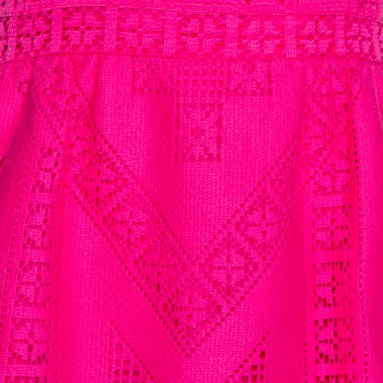 مملوكة مسبقًا Valentino Pink Crochet Cotton Flared Short Dress S