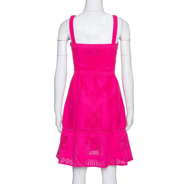 مملوكة مسبقًا Valentino Pink Crochet Cotton Flared Short Dress S
