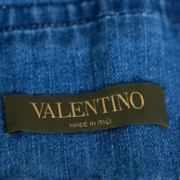 Pre Owned Valentino Navy Blue Denim Butterfly Embroidered Dungaree Crop Top M