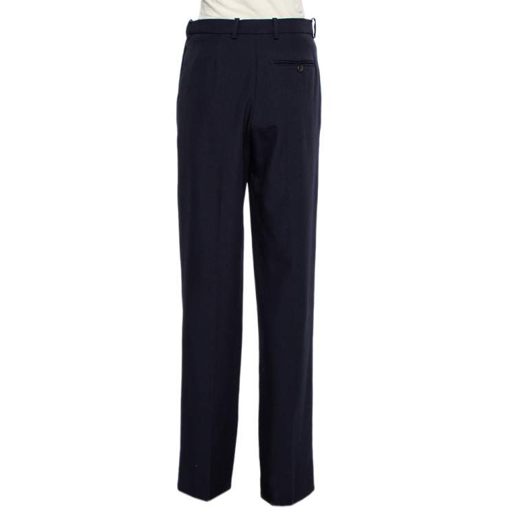 Pre Owned Valentino Navy Blue Wool High Waist Straight Leg Trousers S