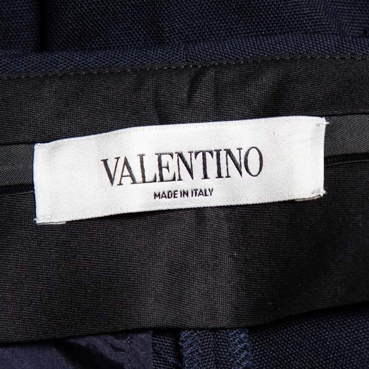 Pre Owned Valentino Navy Blue Wool High Waist Straight Leg Trousers S