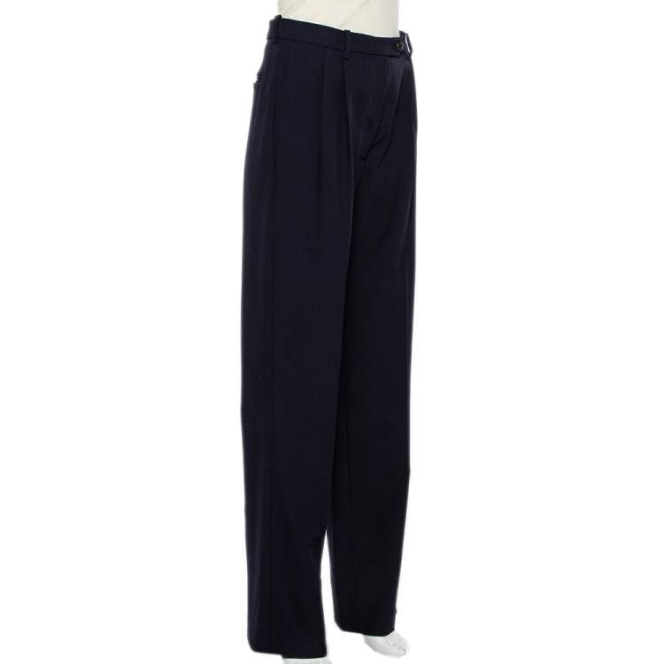 Pre Owned Valentino Navy Blue Wool High Waist Straight Leg Trousers S