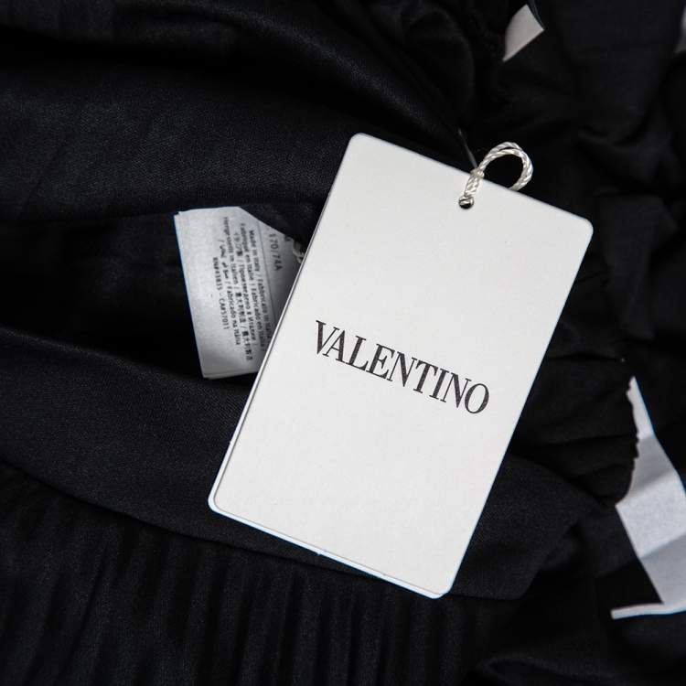 Pre Owned Valentino Black Logo printed Pleated Crepe Midi Skirt M