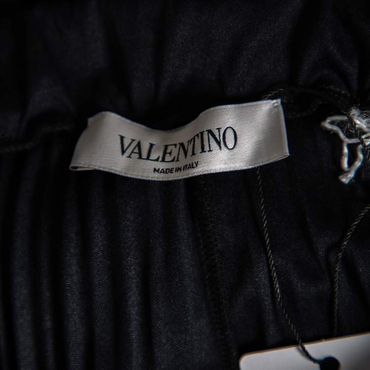 Pre Owned Valentino Black Logo printed Pleated Crepe Midi Skirt M