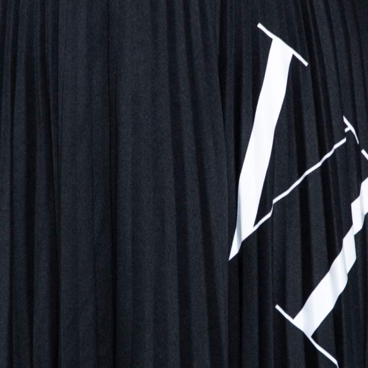 Pre Owned Valentino Black Logo printed Pleated Crepe Midi Skirt M