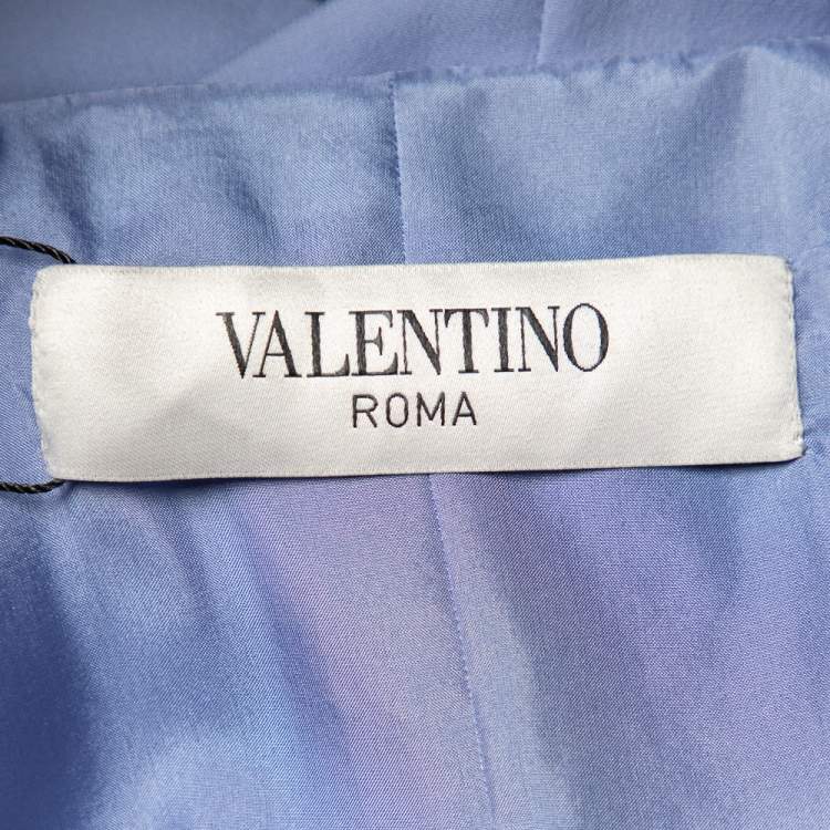 مملوكة مسبقًا Valentino Blue Silk Ruffled Neck Detail Belted Wrap Midi Dress L 